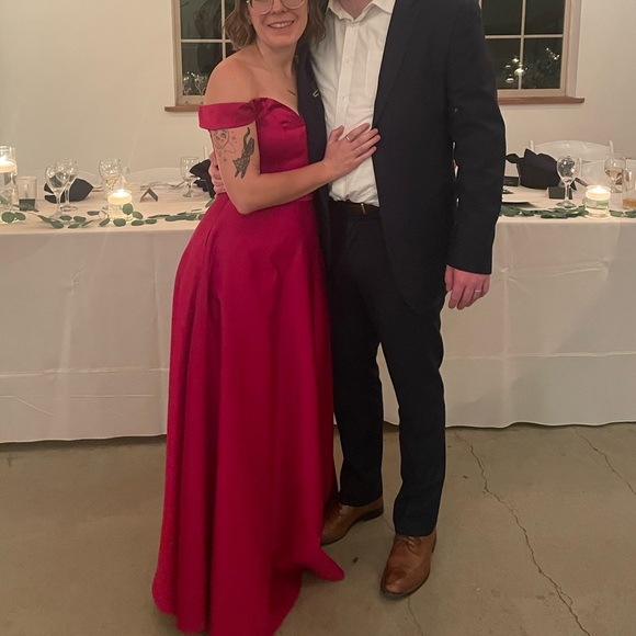 Off-Shoulder Satin A-Line Dress - Picture 1 of 10